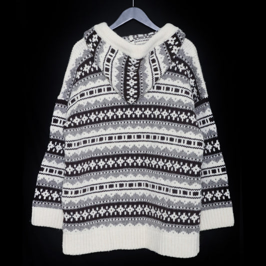 CELINE 21AW Baja Fair Isle Shetland Wool Hoodie Ivory Knit Size M