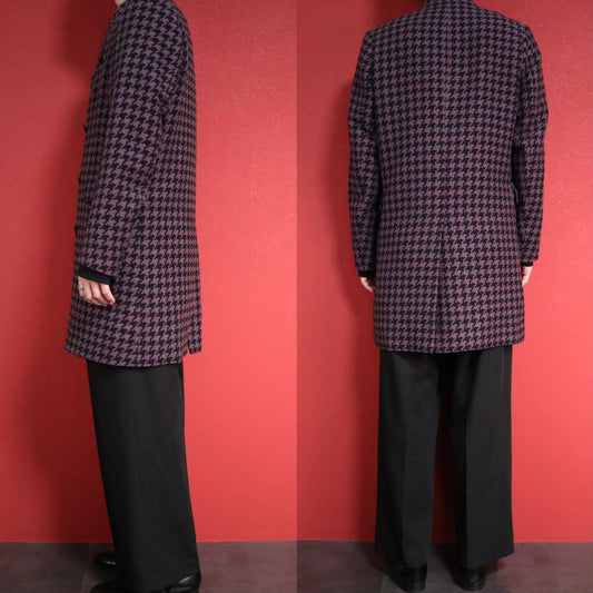 Paul Smith Purple Silk Houndstooth Collarless DB Coat Size M