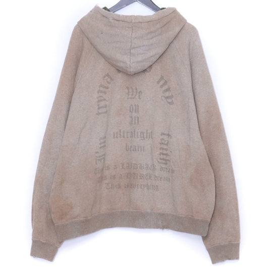 LAID BACK Vintage Processed Front Logo Hoodie Beige Size 2