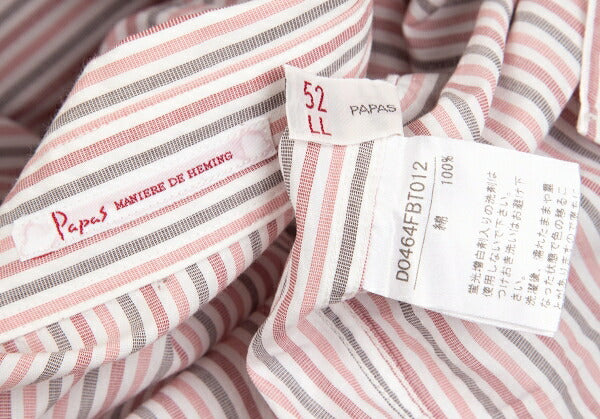 Papas Cotton Button-Down Stripe Shirt Pink Size 52LL