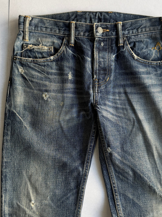 BACK BONE Worn Indigo Flared Jeans