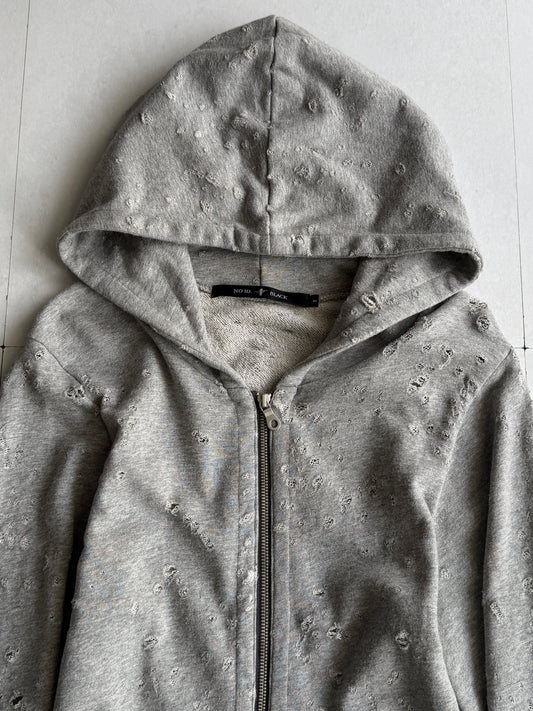 NO ID. BLACK Distressed Ash Zip Hoodie Size 1