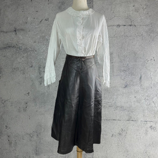 Euro Vintage 80s Snake & Goat Leather Skirt Brown Size M~L