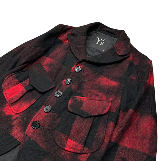 Y's Buffalo Check Short Wool Jacket Black/Red Size 1