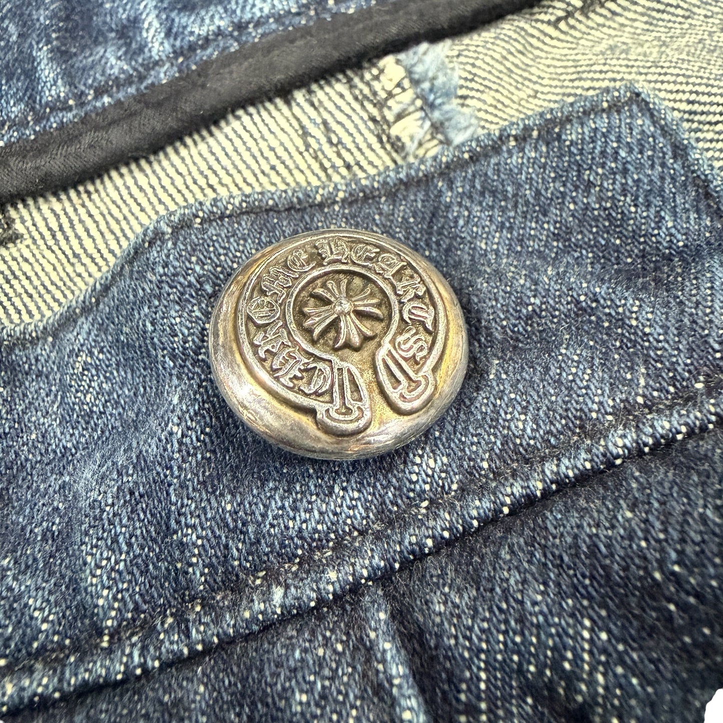 CHROME HEARTS 90s Flare Knee Crossball Button Denim Size 36