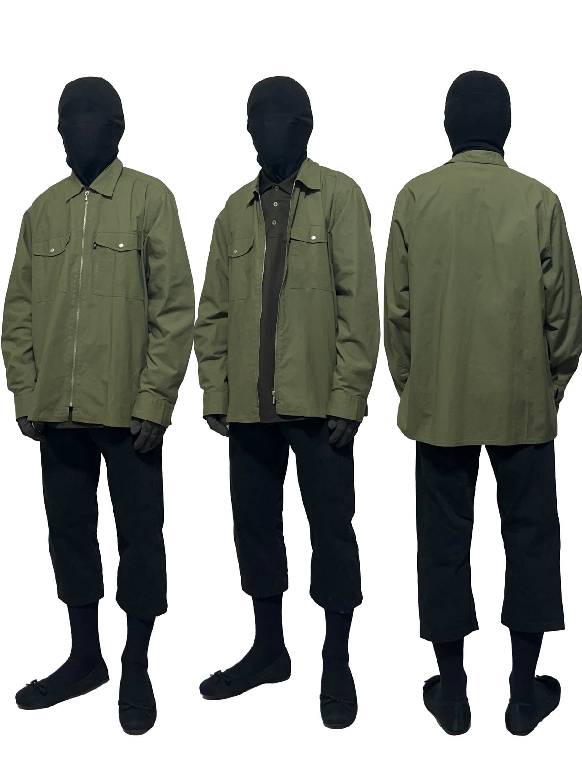 AGNES B. 1990s Zip Up Cotton Long Sleeve Shirt Olive Size 42