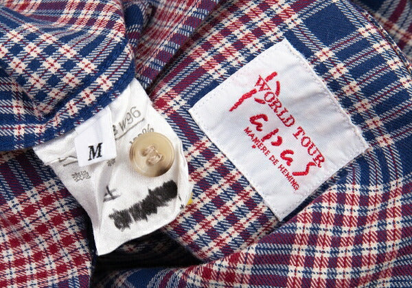 Papas Cotton Open Collar Check Long Sleeve Blue Red Shirt Size M