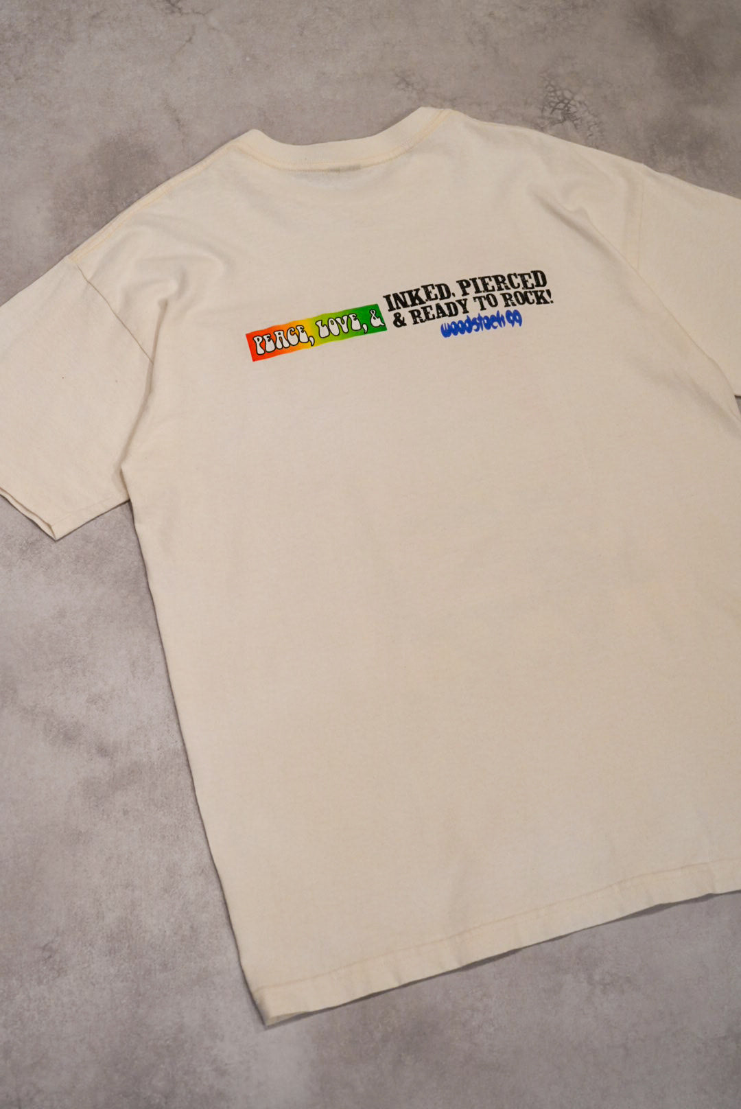Vintage 90s Woodstock 99 White Cotton T-Shirt Size L
