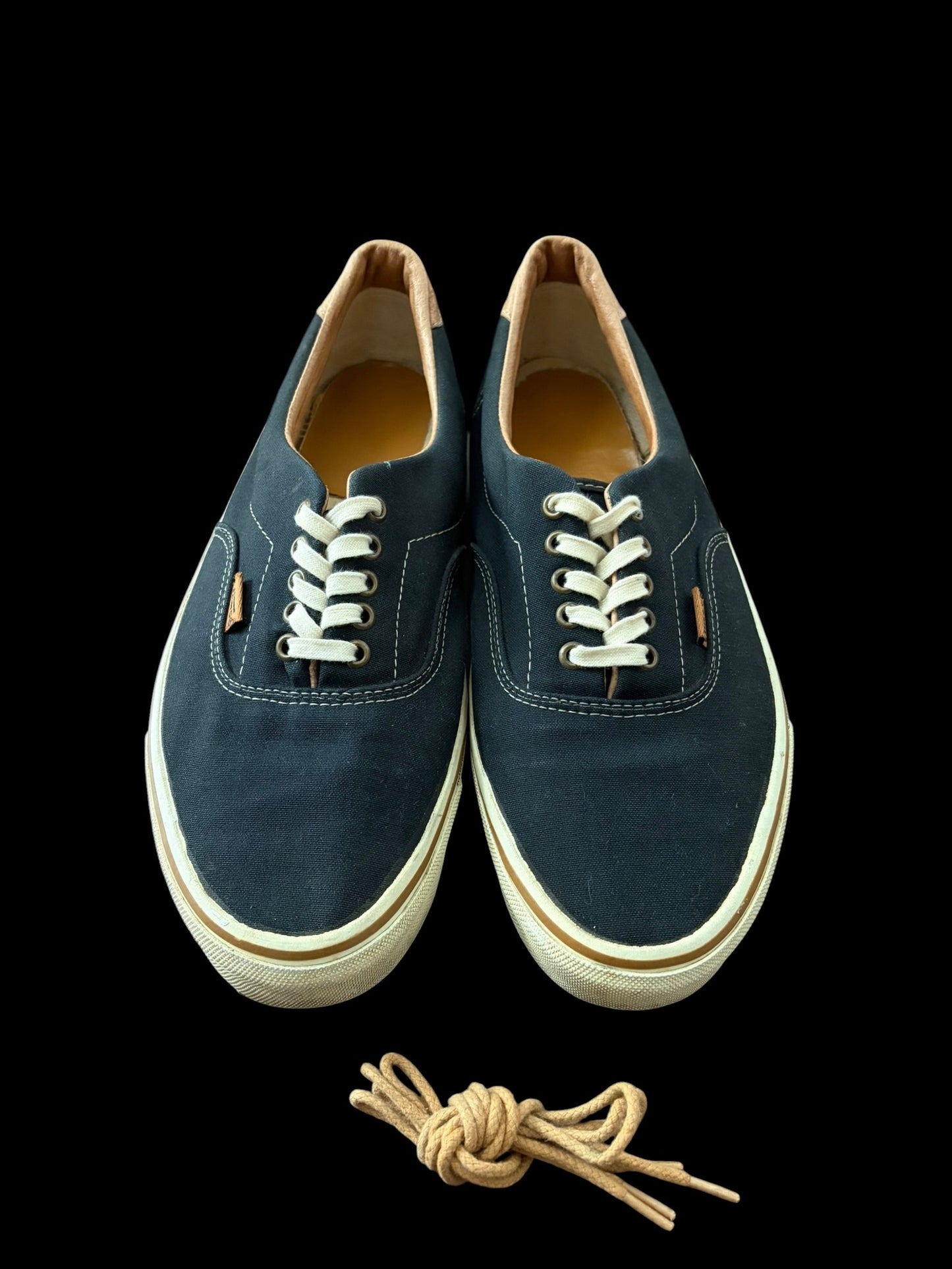 tone 80s Vans Era Style Black Beige Leather 2Tone