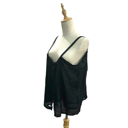 Vlas Blomme Linen Lace Camisole Black Size FREE