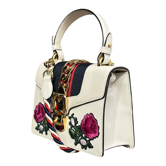 GUCCI Sylvie-Web Rose Embroidered Shoulder Bag