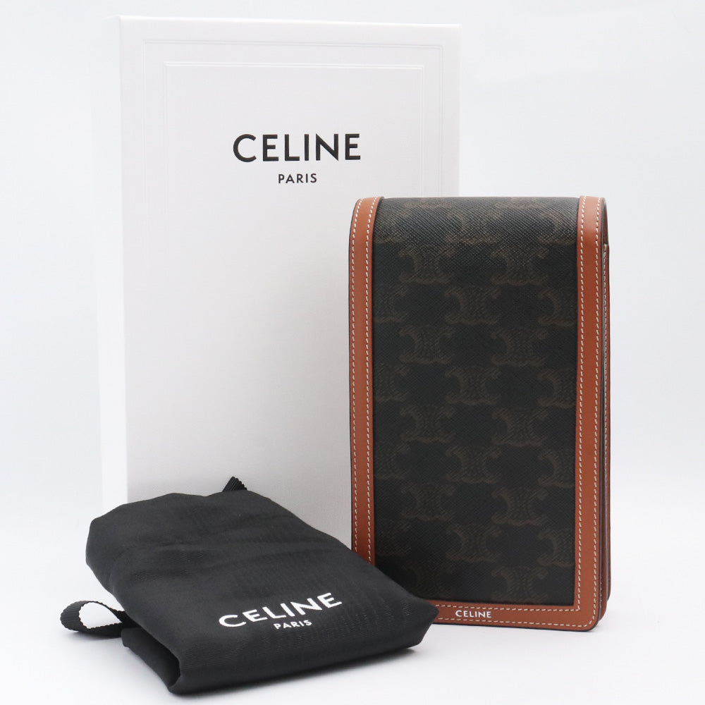 CELINE Vertical Triomphe Canvas Calfskin Bag Brown Size F
