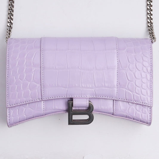 BALENCIAGA Hourglass Chain Wallet Purple Croc Emb. Bag Size F