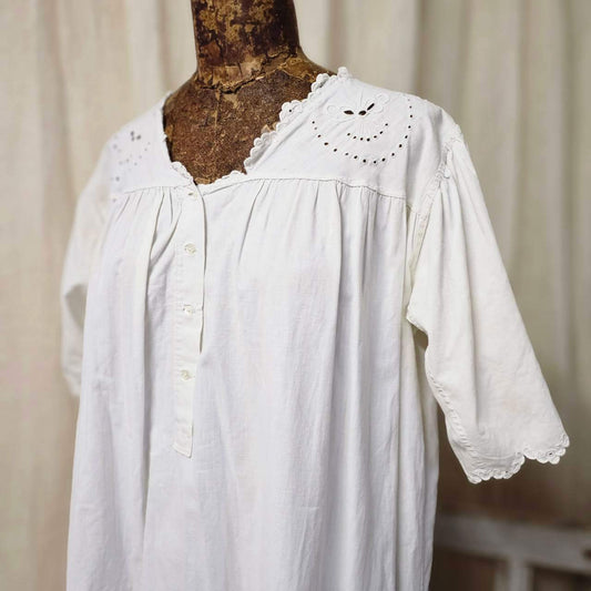 Euro Vintage 10s-20s French Cotton Flower Dress White