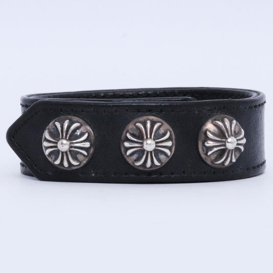 CHROME HEARTS 3BTN 2SNP Cross Ball Bracelet Black Size F