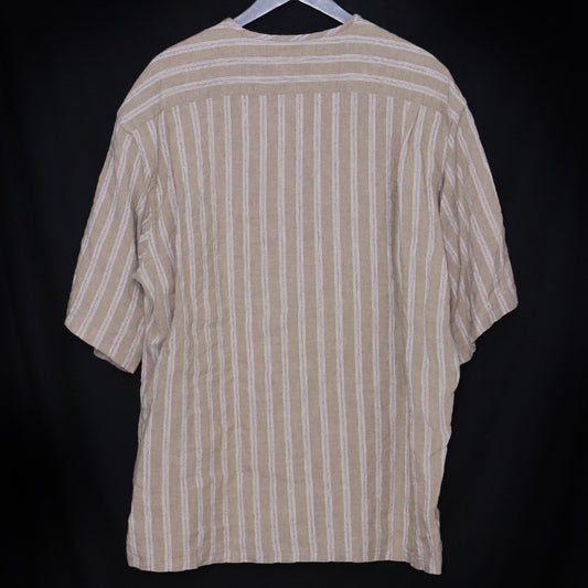 HEUGN JAKE Striped No-Collar S/S Linen Shirt Size 2