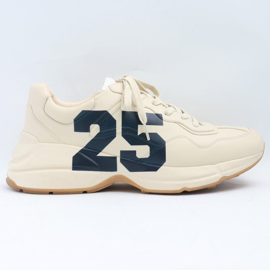 GUCCI Rhyton Logo Leather Lace-up Sneakers Beige Size 30cm