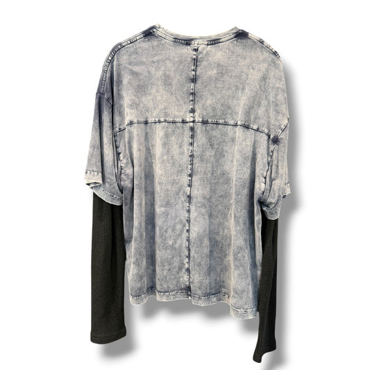 LAST NEST Layered Blue Black Long Sleeve T-Shirt Size L