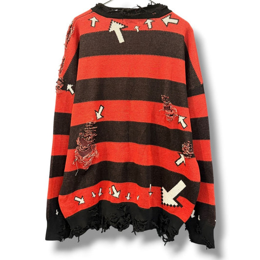 LITTLE BEDROOM Distressed Grunge Knit Sweater Red