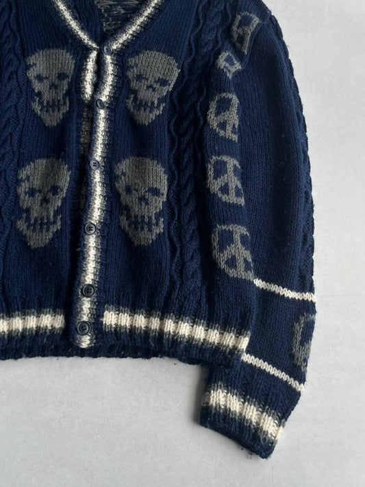 Vintage Milkboy Skull Blue Wool Cardigan Size M