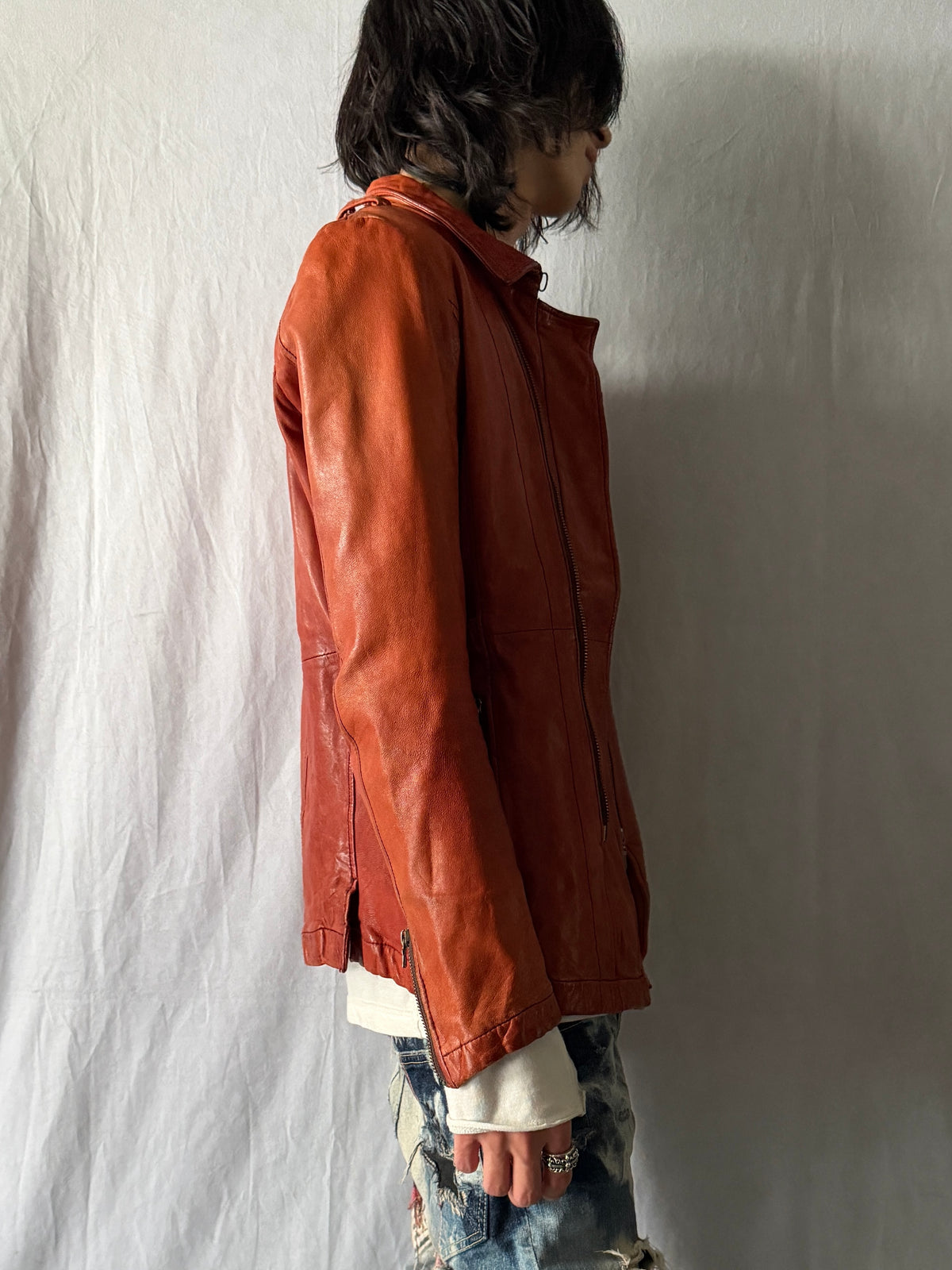 TORNADO MART Double Zip Leather Jacket Size M
