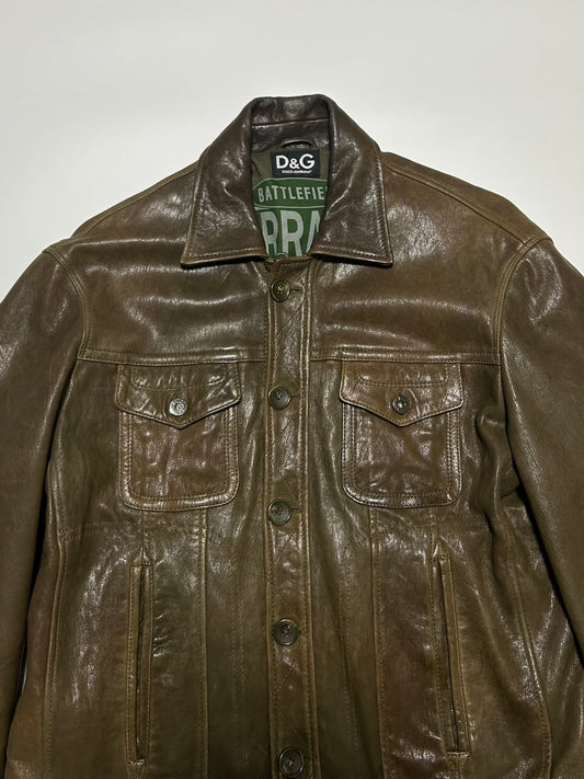 Dolce & Gabbana D&G 2000s Leather Trucker Jacket Dark
