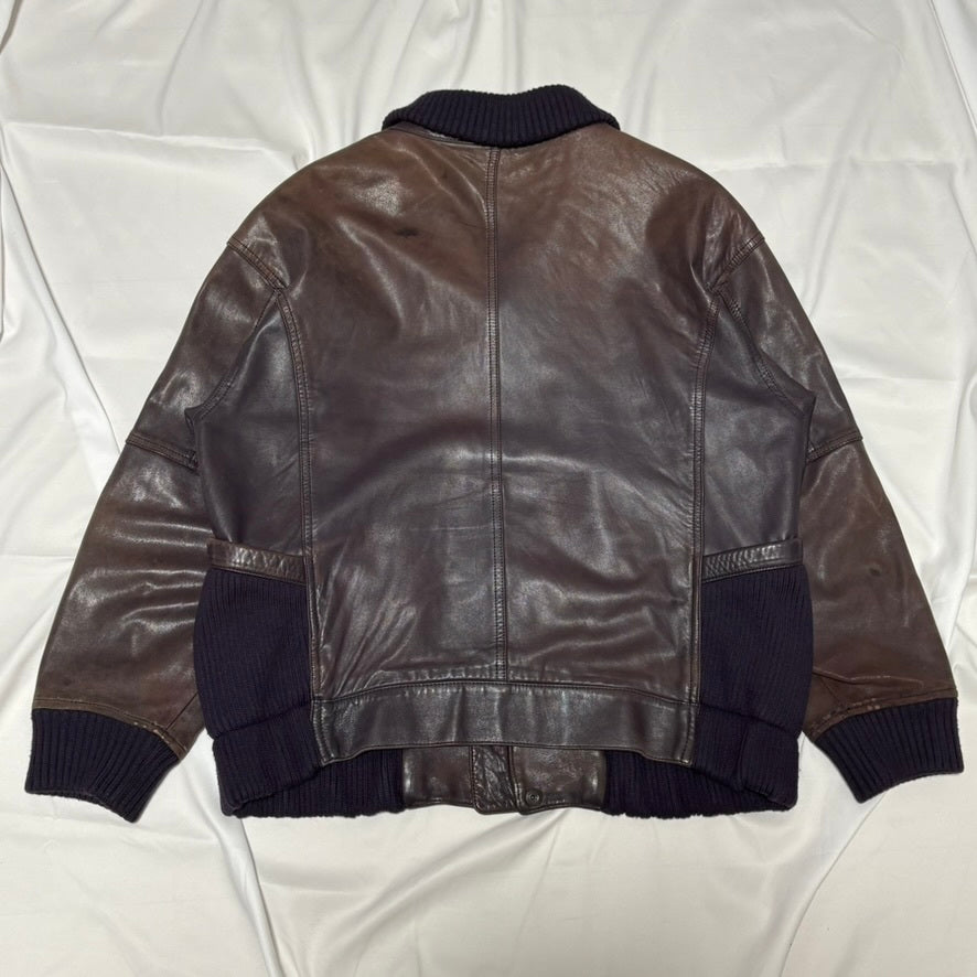 LANVIN Purple Leather Knit Blouson Size 48