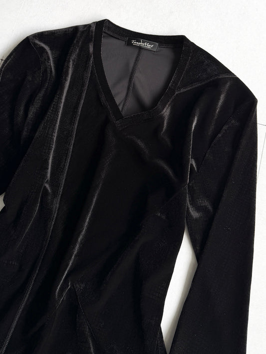 Tornado Mart Velvet V-Neck Long Sleeve Shirt Size L