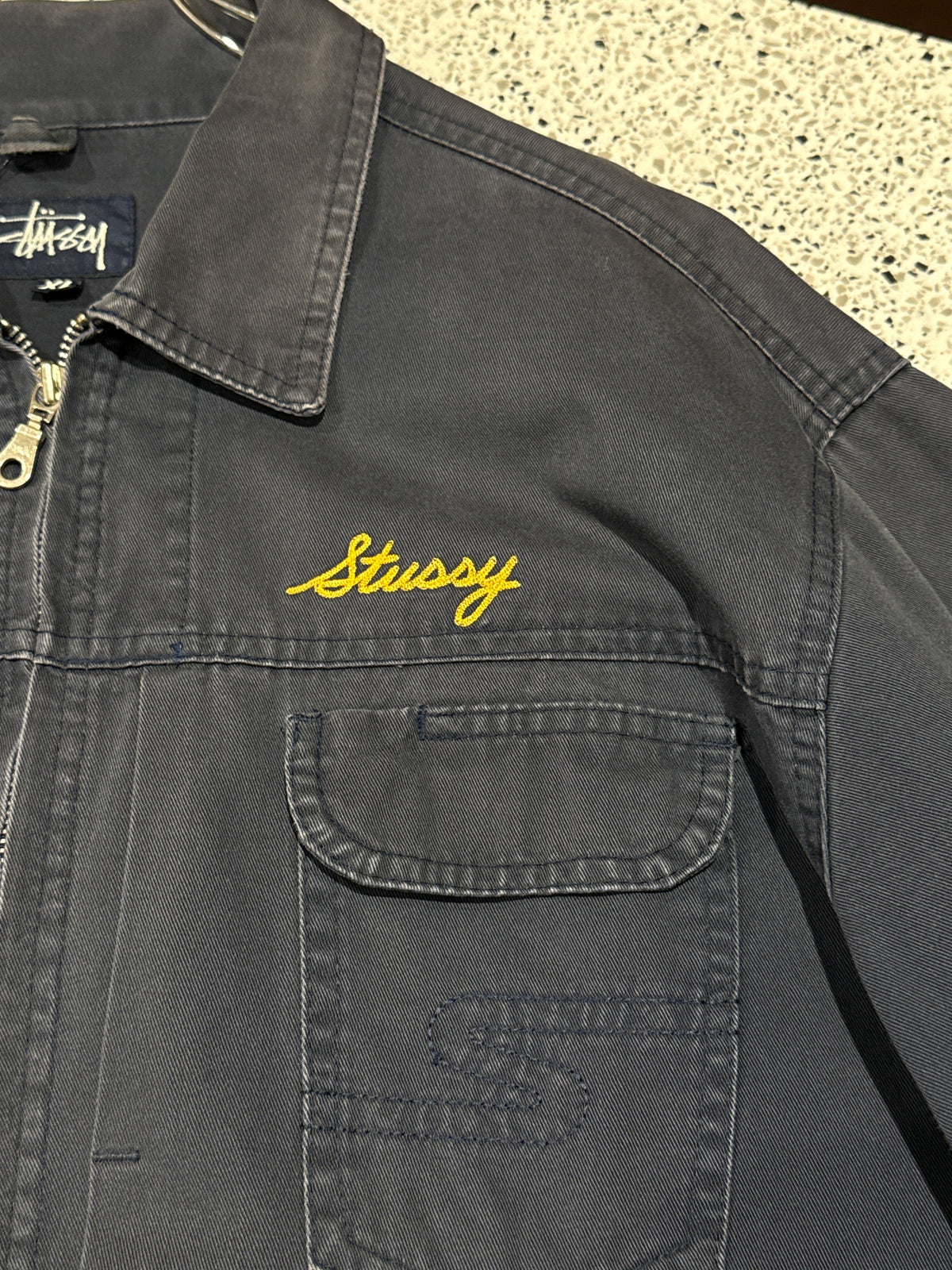 STUSSY 00s USA Made Faded Cotton Work Jacket Navy Size XL