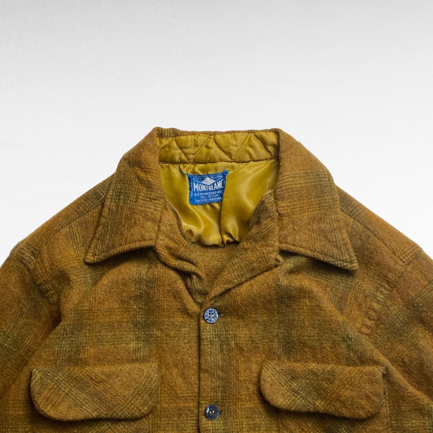 MONTBLANC 50s Open Collar Boxy Fit Wool Check Shirt Size M