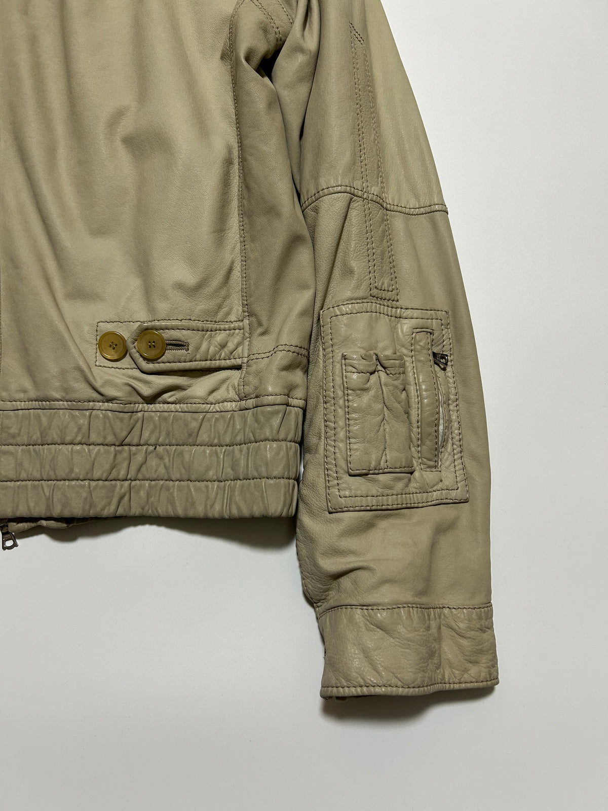 NEIL BARRETT 2000s Leather Biker Jacket Ivory Size S