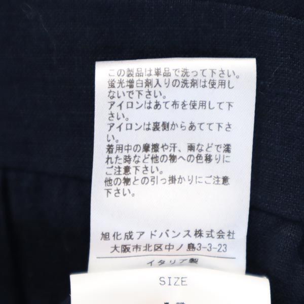 Italian Linen 3/4 Sleeve V-Neck Midi Dress Navy Size 42