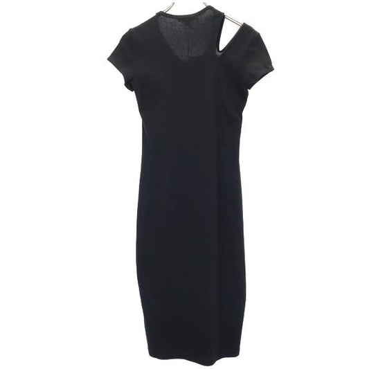 HELMUT LANG Short Sleeve Design Midi Dress Black Size M