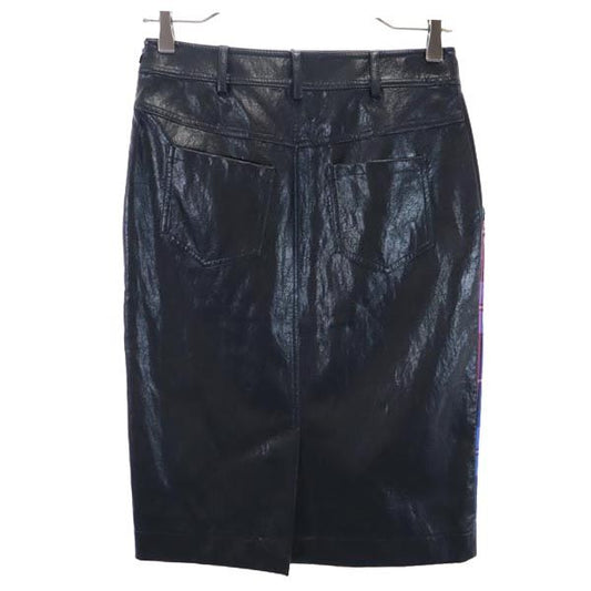 BOUTIQUE MOSCHINO Faux Leather Midi Skirt Blue Size I 38