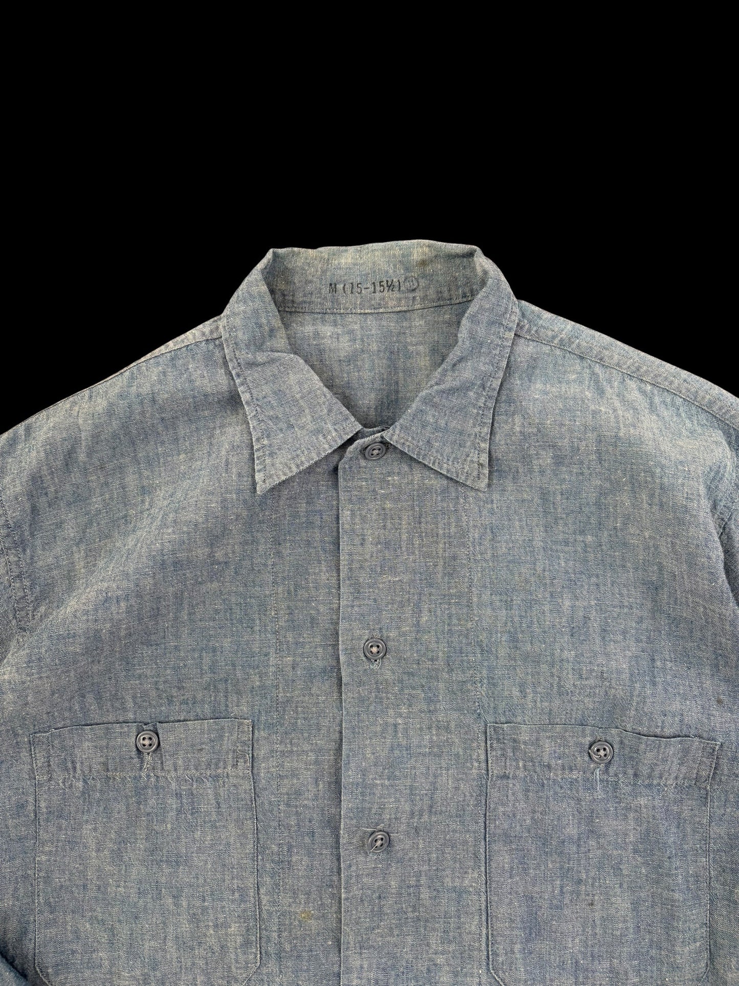 U.S.NAVY 1970s Selvedge Chambray Shirt Size L