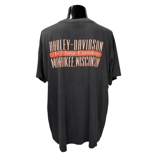 HARLEY DAVIDSON 90s Flames Graphic Red T-Shirt Size XL