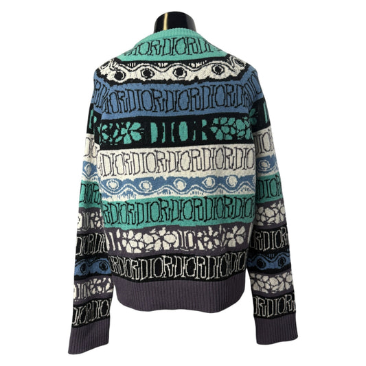 DIOR x SHAWN STUSSY Multicolor Wool Jacquard Sweater Size L