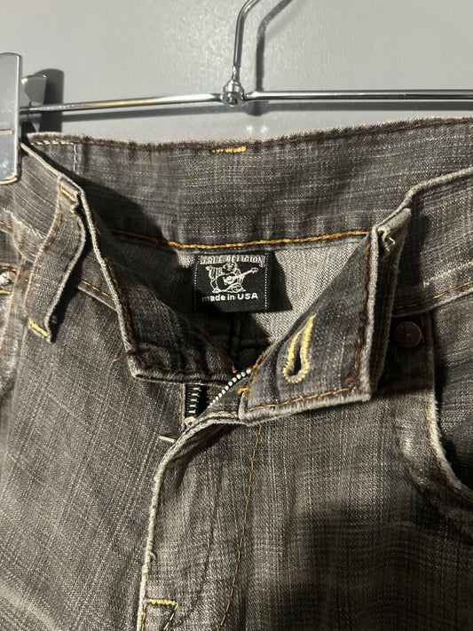 TRUE RELIGION Gray Distressed Jeans Size 32×33