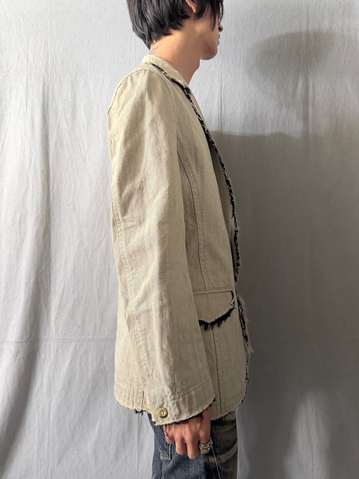 TORNADO MART Raw Edge Distressed Jacket Size L