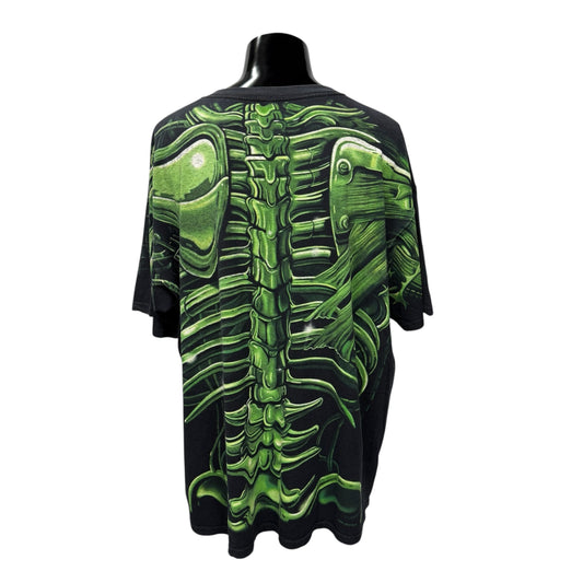 LIQUID BLUE 90s Green Skull All-Over Print T-Shirt Size XL