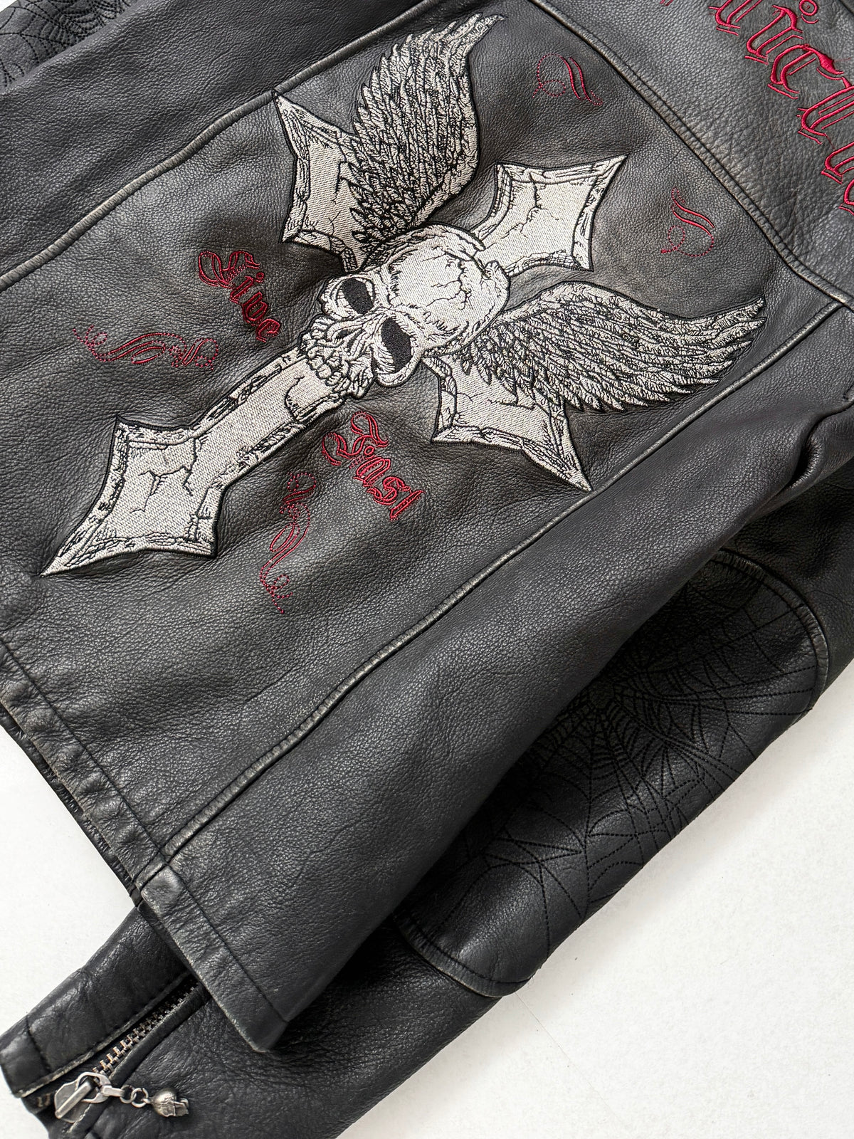 Affliction Skull Design Lambskin Leather Jacket Size M