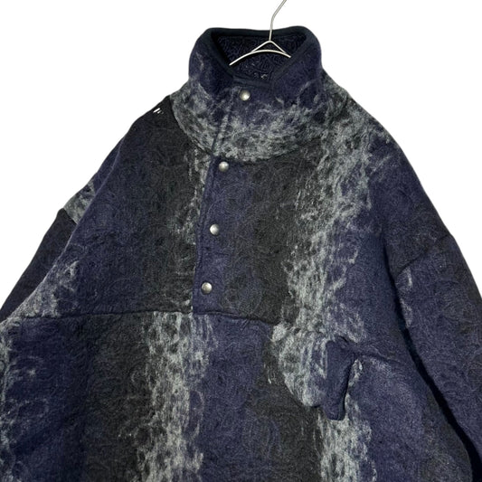 VITELLI Button-up Pullover Wool Hoodie Navy/Gray Size 2
