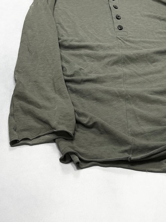 Devoa Raw-Edge Lyocell Linen 3/4-S Henley Green S/S13 Size 2