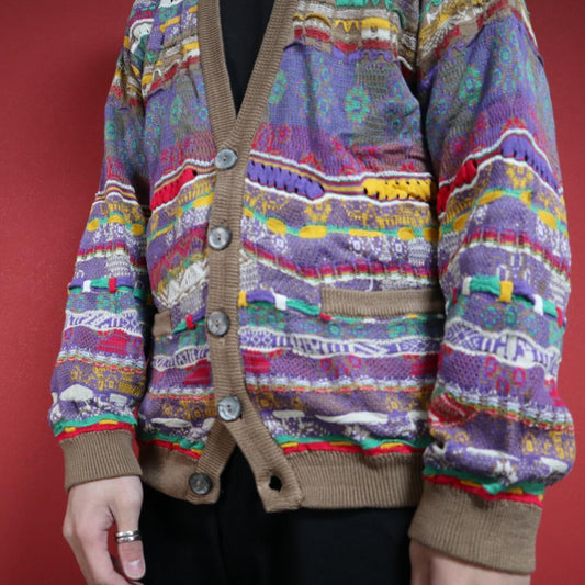 Coogi Vintage Multi-Color 3D Knit Cardigan Size SS
