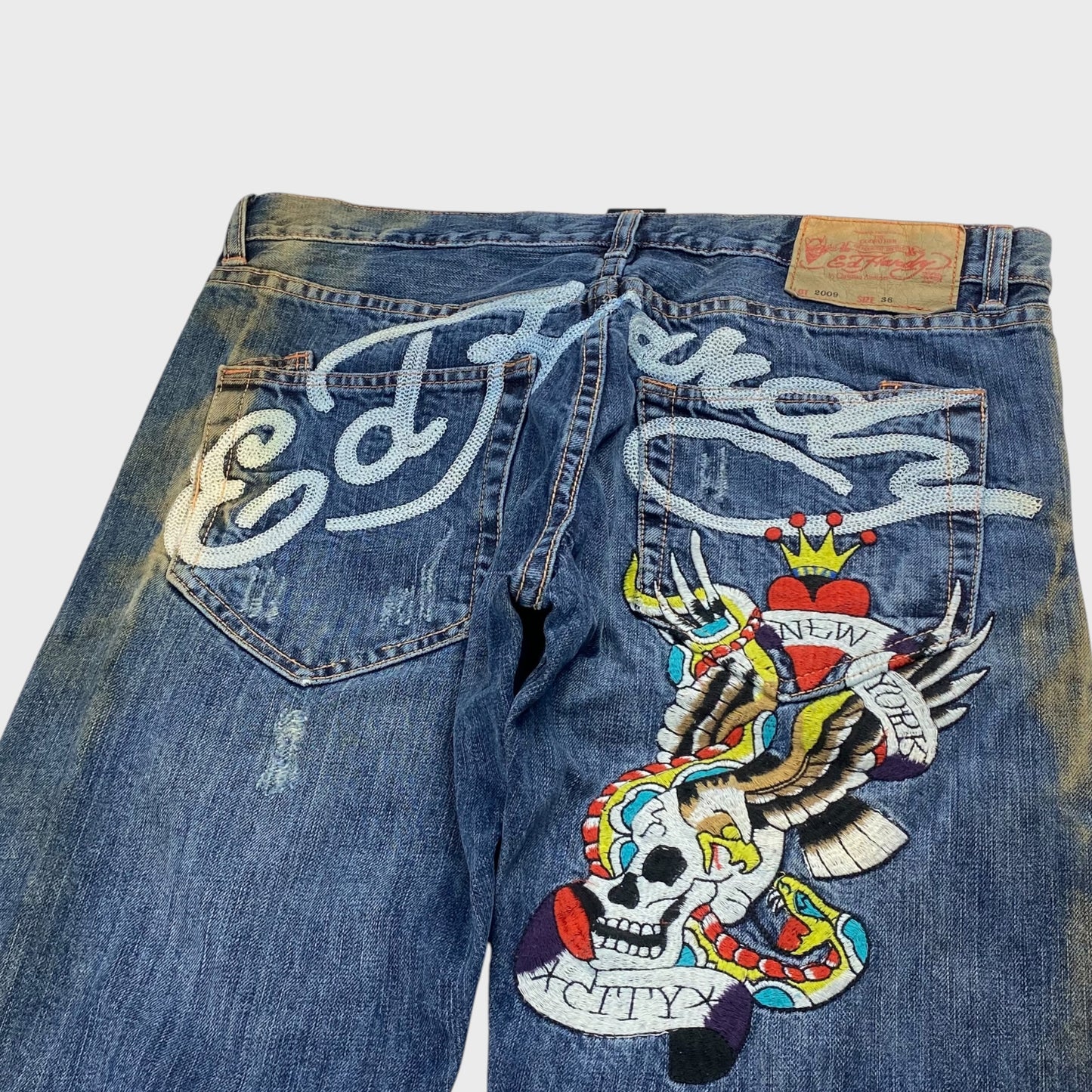 Ed Hardy 00s Y2K Embroidery Denim Pants Size W36×L34