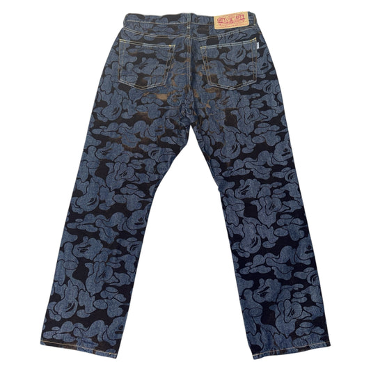 Bape "Monkey camouflage" all-over pattern Denim Pants Size L