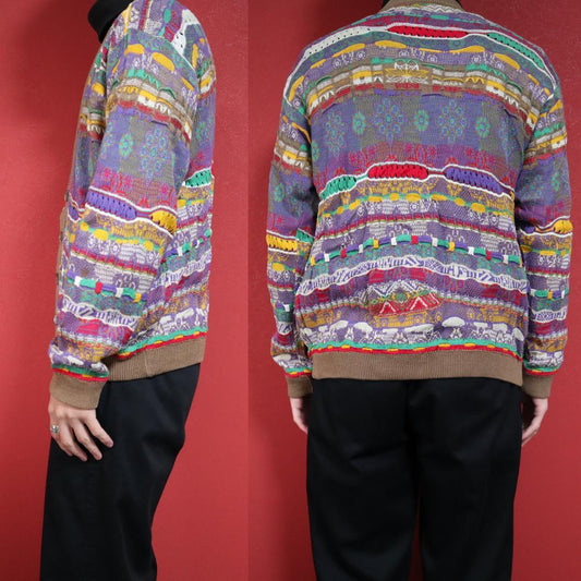 Coogi Vintage Multi-Color 3D Knit Cardigan Size SS