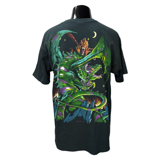 LIQUID BLUE 00s Green Dragon All Over Print T-Shirt Size L