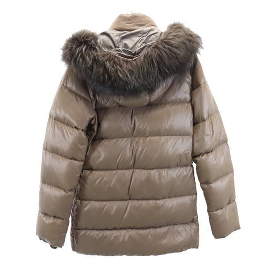 DUVETICA Hooded Fur Down Jacket Brown Size 40