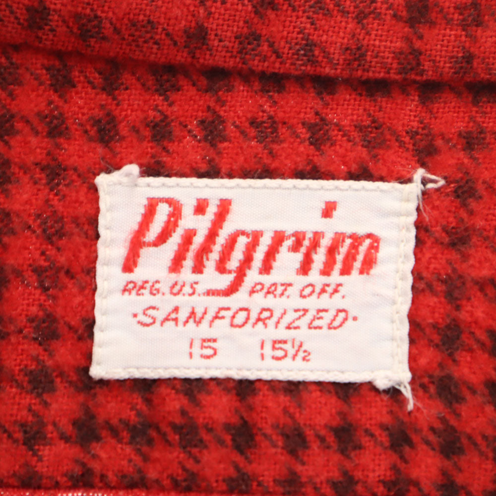 Pilgrim 40s 50s Red Houndstooth Flannel Shirt Size 15-15.5